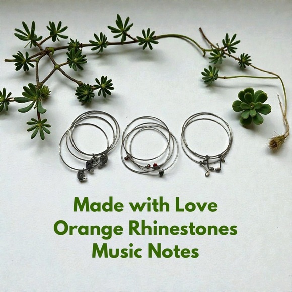 Jewelry - “Made with Love,” Silver Music Note and Orange Rhinestone Bracelets (11)